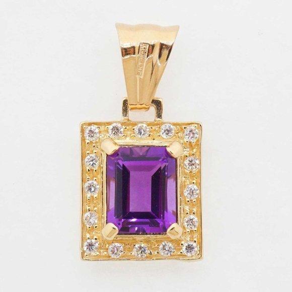 Estate Sale Amethyst Pendant 14k Yellow Gold Vintage Style Gemstone Jewelry